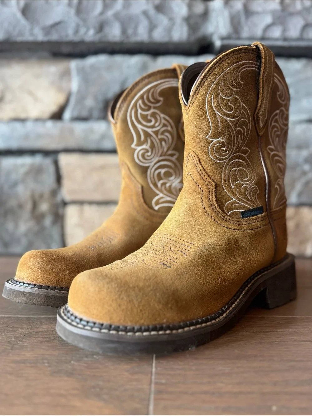 Ariat Men's Suede Western Work Boots in Tan Brown